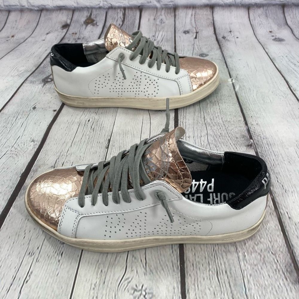 P448 White Sneakers with Rose Gold Accents - Picture 2 of 10